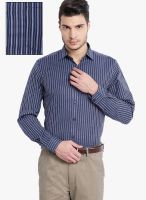 Mark Taylor Navy Blue Striped Slim Fit Formal Shirt