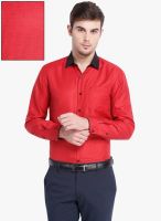 Mark Taylor Red Solid Slim Fit Formal Shirt