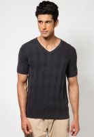 Monteil & Munero Black Solid V Neck T-Shirts