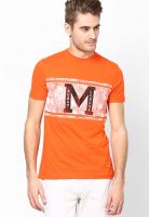 Monteil & Munero Orange Printed Round Neck T-Shirts