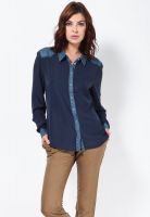 Only Color Block Denim Blue Shirt