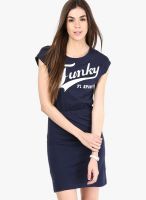 Only Navy Blue Colored Solid Shift Dress