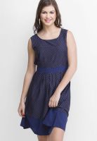 Oxolloxo Navy Blue Colored Printed Skater Dress