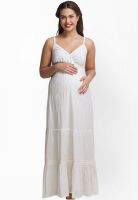 Oxolloxo White Colored Solid Maxi Dress
