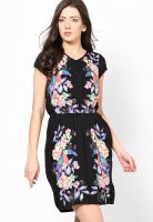 People Black Colored Printed Skater Dress