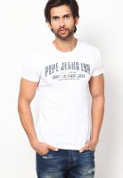 Pepe Jeans White Graphic Round Neck T-Shirts