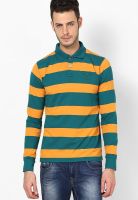 Peter England Green Stripes Polo T-Shirt