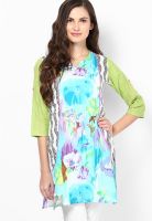 Rain & Rainbow Aqua Blue Printed Kurta