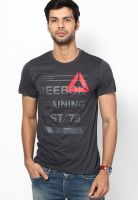 Reebok Black Printed Round Neck T-Shirt