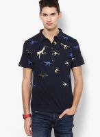 Ringspun Navy Blue Printed Polo T-Shirts