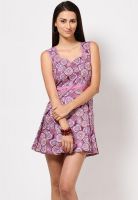 Shibori Designs Purple Floral Bow Pleat Dress