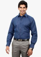 Solemio Navy Blue Solid Slim Fit Formal Shirt