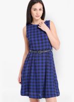 Tokyo Talkies Blue Colored Checked Shift Dress