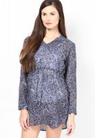 Tonga Long Sleeve Drawstring Blue Dress