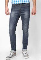 United Colors of Benetton Light Blue Solid Slim Fit Mid Tone 3D Whiskers Denim In Stretch