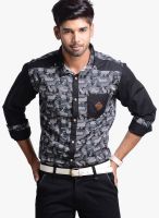Vintage Black Printed Slim Fit Casual Shirt