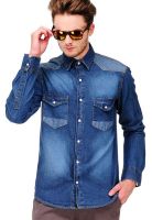 Yepme Washed Blue Slim Fit Casual Shirt