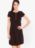 109F Brown Colored Solid Skater Dress