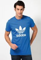 Adidas Originals Blue Solid Round Neck T-Shirts