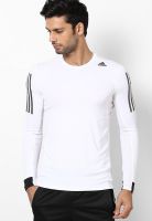 Adidas White Solid Round Neck T-Shirts