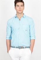 Basics Solid Aqua Blue Slim Fit Casual Shirt