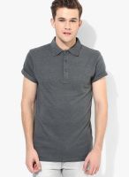 Blue Saint Dark Grey Solid Polo T-Shirts