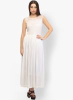 Cation White Colored Solid Maxi Dress