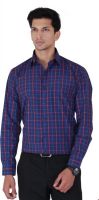 Cocablue Men's Checkered Formal Blue, Red Shirt