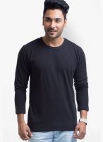 Cult Fiction Navy Blue Solid Round Neck T-Shirts