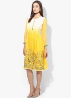Eternal Yellow Colored Embroidered Skater Dress