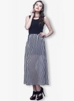 Faballey Black Colored Striped Maxi Dress