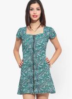Faballey Green Colored Printed Shift Dress