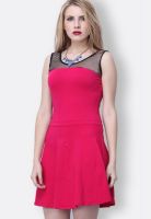 Faballey Pink Colored Solid Skater Dress