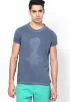 Fifa Navy Blue Solid Round Neck T-Shirt
