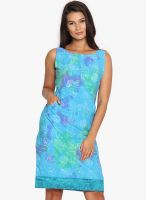 Folklore Aqua Blue Colored Printed Shift Dress
