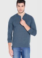 Highlander Blue Solid Henley TShirts