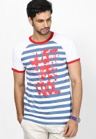 Incult Blue Striped Round Neck T-Shirts