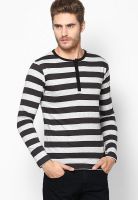 Incult Grey Melange Striped Henley T-Shirts