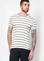 Incult Off White Striped Round Neck T-Shirts