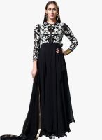 Inddus Black Embroidered Dress Material