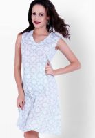 Indidori White Colored Printed Shift Dress