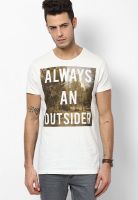 Jack & Jones Cream Printed Round Neck T-Shirts