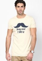 Jack & Jones Cream Printed Round Neck T-Shirts