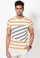 Jack & Jones Cream Solid Round Neck T-Shirts