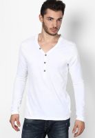 Jack & Jones White Solid V Neck T-Shirts