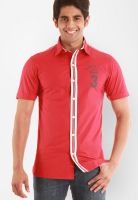 Jogur Red Solid Slim Fit Casual Shirt