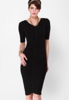 NINETEEN Black Colored Solid Bodycon Dress
