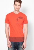 Nike Orange Printed Round Neck T-Shirts