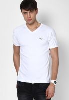 Pepe Jeans White Solid V Neck T-Shirts
