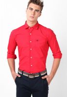 R&C Solid Red Slim Fit Casual Shirt